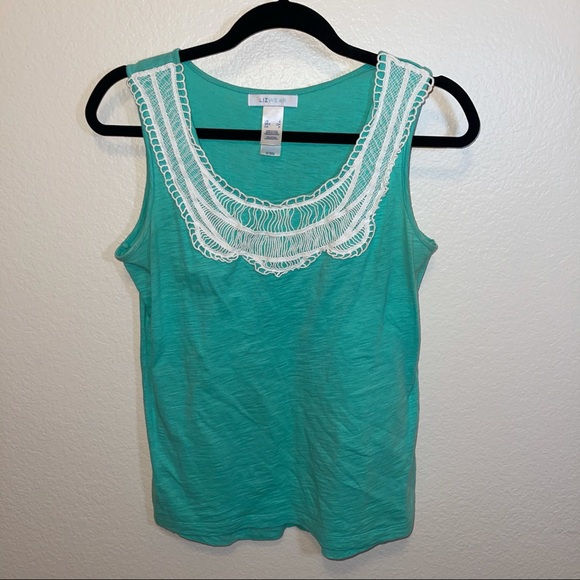 Lizwear Mint Green & White Crochet Tank Top Small - Picture 2 of 9